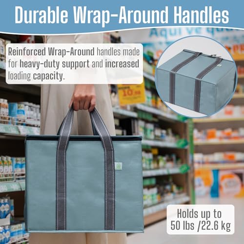 VENO 2 Pack Insulated Grocery Bags, Hard Bottom, Light Blue - color: Light Blue, size: 15.7"W x 12.6"H x 8.7"D - 2 Pack