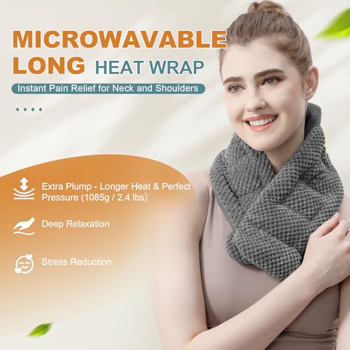 uncn Microwavable Heating Pads for Neck and Shoulders Pain Relief Microwave Heat Pack Versatile Weighted Moist Heated Neck Wrap Reusable Herbal Nature Calming Beanbag Warm Compress 29X7 in 2.4Pounds