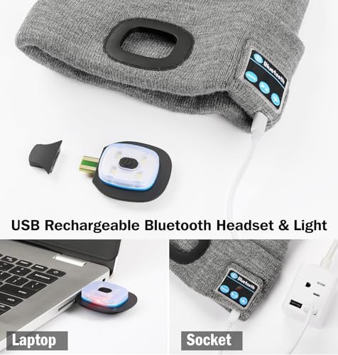 CENSGO Bluetooth Beanie with The Light, Unique Tech Gifts for Men Husband Him Teen, Wireless Headphones for Fishing Jogging Working, Christmas Stocking Emerald - color: Emerald
