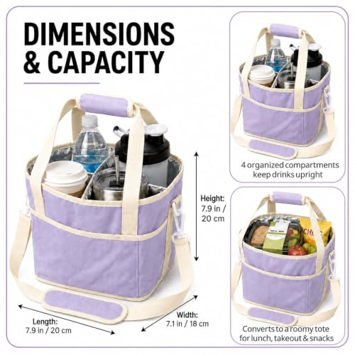 Drink Carrier Bag, Family Size 4 Compartment Drink Bag Light Purple - color: Lavender