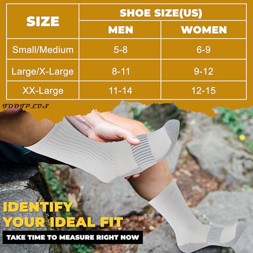 FOOTPLUS Hiking Copper Compression Socks,Unisex Cushioned Sole Arch Support Athletic Crew Running Socks - color: 6 Pairs-3 White Crew&3 Black Crew, size: XX-Large