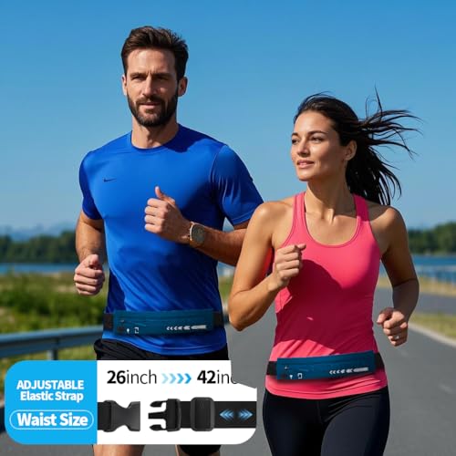 USHAKE Slim Running Belt Women Men, Bounce Free Fanny Pack Phone Holder - color: Navy Blue