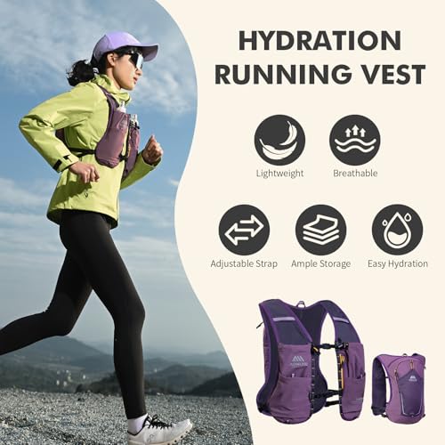 AONIJIE Running Hydration Vest for Women Men 8L Hydration Backpack Hiking - color: Purple