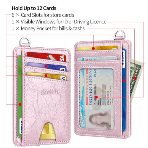 Slim Minimalist Front Pocket Wallet, RFID Blocking Credit Card Holder Wallet with Integrated D-Shackle for Men Women - color: Glossy Pink