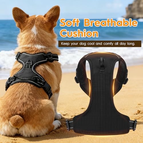 No Pull Dog Harness, No-Choke Soft Padded Reflective Dog Vest Harness with Front Clip & Top Handle, 2 Quick-Release Buckles, Adjustable for Small Medium Large Dogs - color: Black, size: X-Small