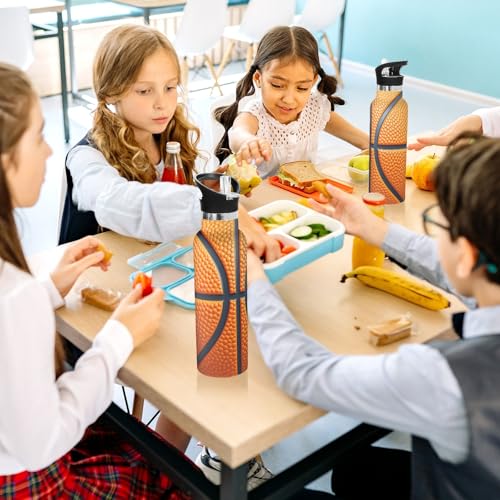 Basketball Water Bottle Thermos Stainless Steel Vacuum Insulated Mouth Bottle with Wide Handle - color: Basketball