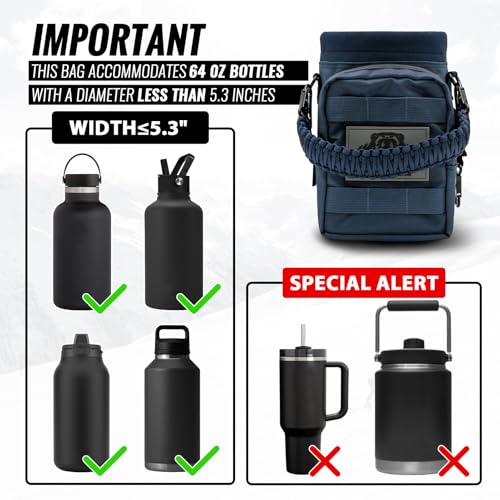 NATURE PIONEOR 32 64 128oz Tactical Water Bottle Pouch, MOLLE Bottle Holder - color: Deep Blue, size: 64OZ