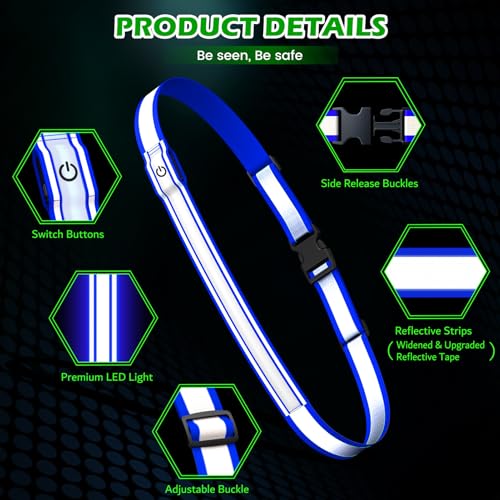 LED Reflective Belt Sash, High Visibility 5 Color 3 Light Mode Rechargeable LED Waistband Reflective Running Gear, Light Up Waist Belt Safety Gear for Running Walking Cycling at Night - color: Blue
