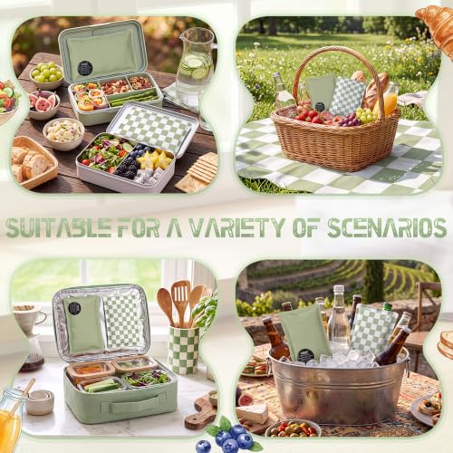 VIHOSE 2 Pcs Ice Packs for Lunch Box Bag - color: Olive Green, style: Checkerboard