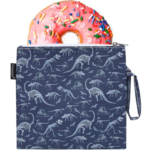 Fammart Reusable Sandwich Bag/Snack Bag for Kids & Adults, Dual Layer Lunch Bag with Handle, Washable, Food Safe, BPA Free (1-Pack, Dinosaur Fossil) - color: Large, 1 Pack - Dinosaur Fossil