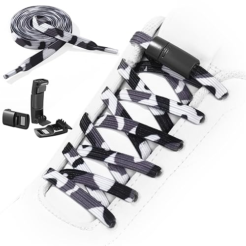 Neo-wows No Tie Shoelaces Elastic Laces for Kids Adults Athletic Sneakers - color: Black&white&grey