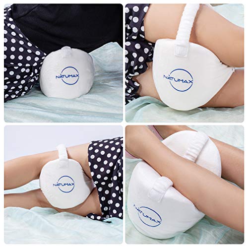 Knee Pillow for Side Sleepers Memory Foam with Strap for Pain Relief - color: White