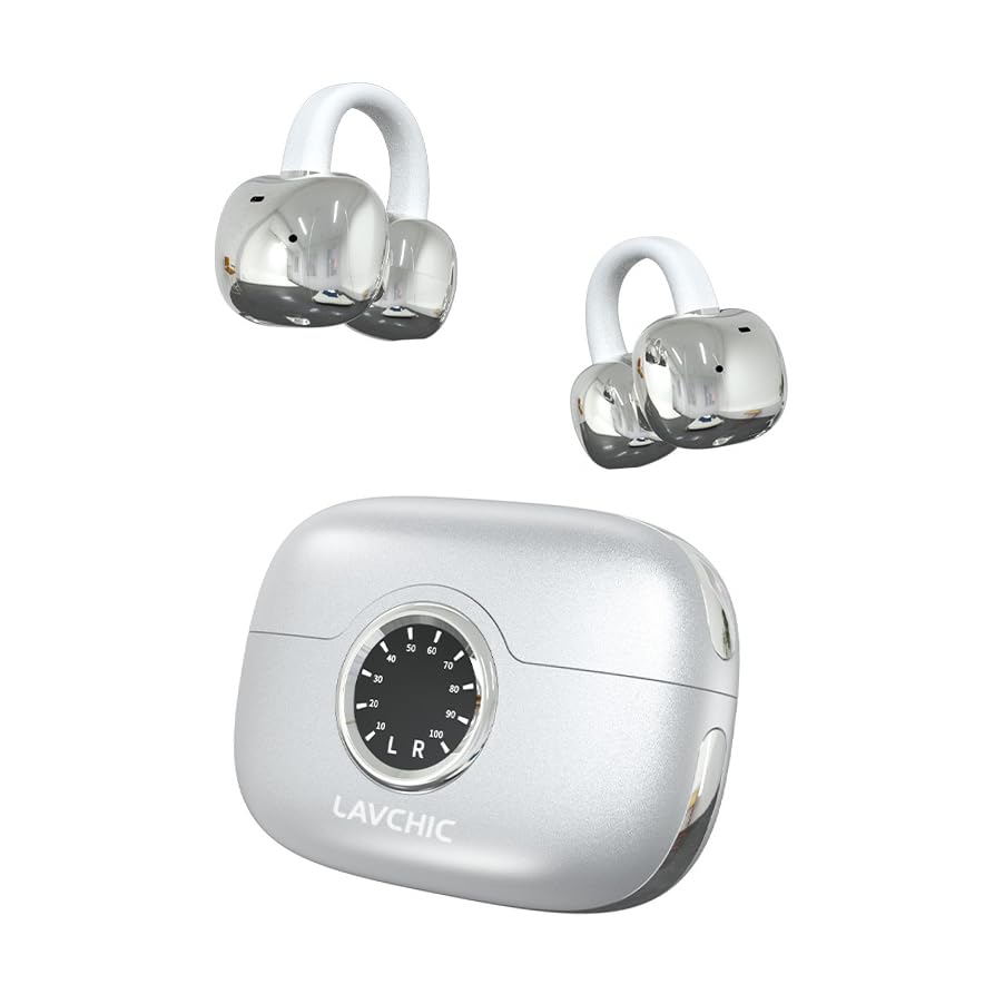 A80 Open Ear Earbuds, Clip On Wireless Headphones with Microphone - color: Silver