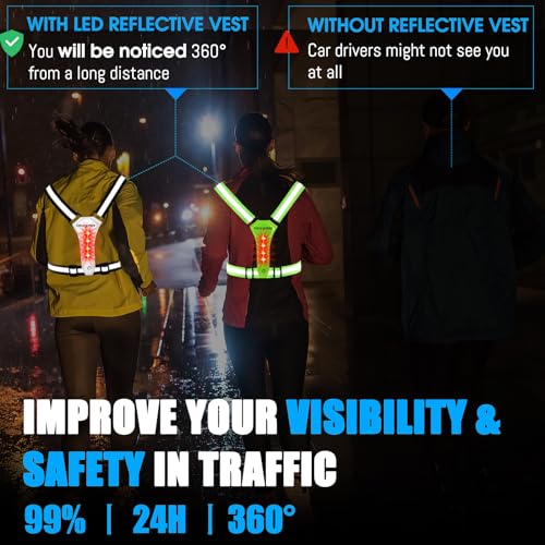 Led Reflective Vest Running Gear, Light Up Vest for Night Walking, High Visibility USB Rechargeable Adjustable Running Lights for Runners Walkers Men Women Kids - color: Yellow