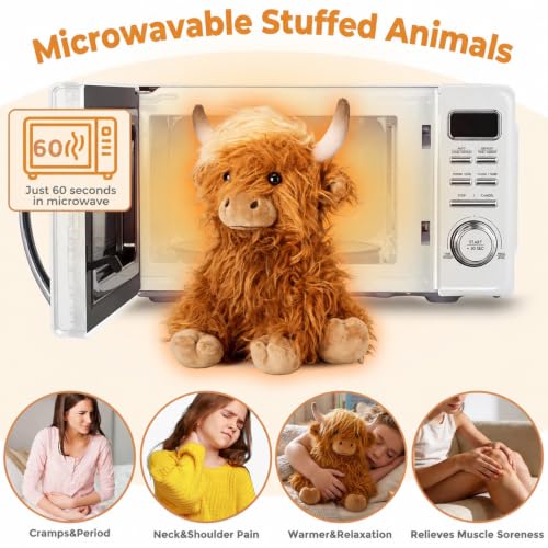 Microwavable Highland Cow Stuffed Animals, Heatable & Coolable Plush Toys - style: A-Brown Highland cow