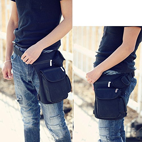 Small Multi-Purpose Drop Waist Leg Bag Canvas Hip Molle Pack Sport Camping Hiking Motorcycle Racing Pouch Black - color: Black