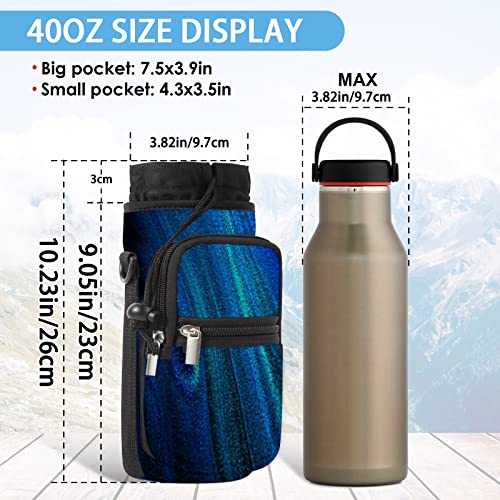 25/32/40/64oz Water Bottle Bag Holder Carrier-Insulated Crossbody Sling Case Sleeve with Strap & Pockets for Men Women Gym Cycling Travel Walking Hiking Camping - color: Blue Quicksand, size: 40oz