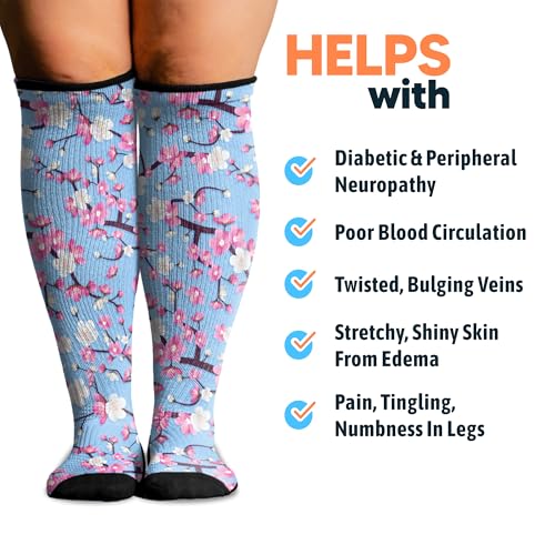 Viasox 3 Pack Compression Socks Women & Men, Circulation Support, 12-15mmHg Neuropathy, Flower Power, L - color: Flower Power, size: Large