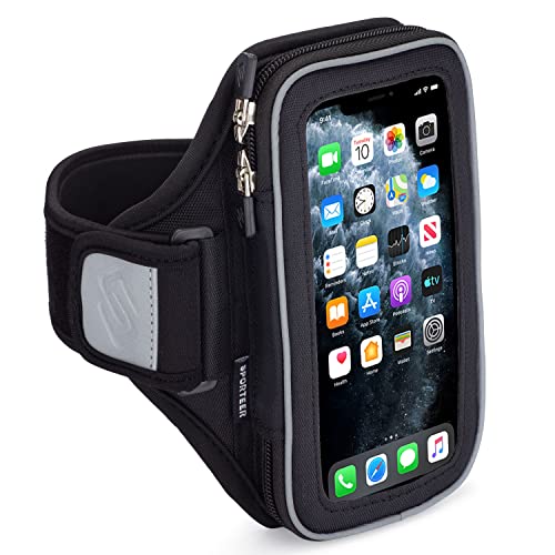 Sporteer Entropy E8 Padded Running Armband Phone Holder, Fits Cases, M/L - size: M/L Reflective Black Straps