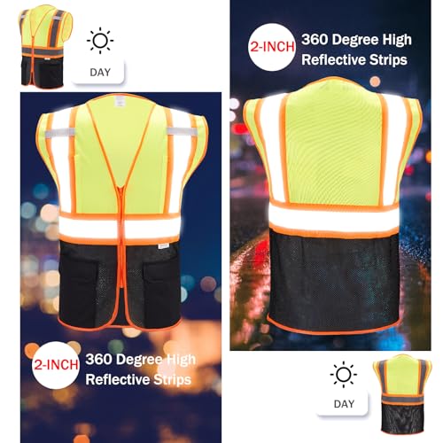 High Visibility Reflective Safety Vest with Zipper and Pockets (Yellow & Black),Medium - color: Yellow/Black, size: Medium