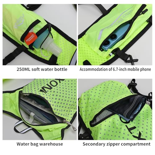 INOXTO Running Hydration Vest Backpack,Lightweight Insulated Pack with 1.5L Water Bladder Bag Daypack for Hiking Trail Running Cycling Race Marathon for Women Men - color: Green spots