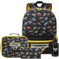 Get Trend Monster Jam Backpack for Boys, 4 Piece Set - color: Black Monster Jam