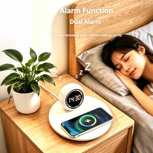 IHAO 3in1 Wireless Charging Station with Dual Alarm Clock & Night LightFast Wireless Charger for Phone iWatch Earbuds Touch Control Dimmable Bedside Lamp Elegant Design for Bedroom Desk K22T White - color: Wireless Charger Alarm Clock K22t White