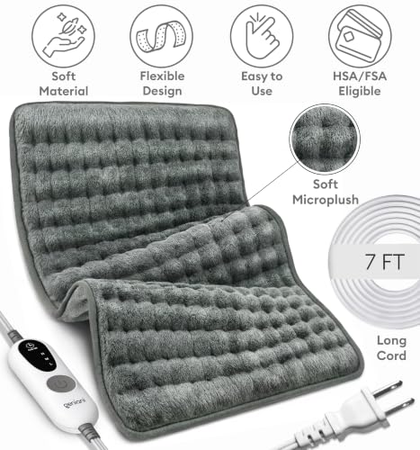 GENIANI Heating Pad, Electric Throw, Heating Pad for Back, 24x12 Inch - color: Chinchilla Gray/Gray, size: 12" x 24"