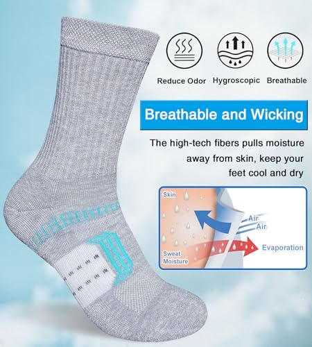 Suaskk Womens Cushioned Breathable Athletic Running Crew Socks 5 Pairs - color: Grey 5 Pairs, size: 6-9