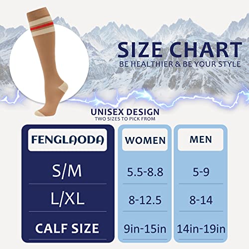 fenglaoda 8 Pairs Compression Socks for Men & Women 20-30 mmHg Knee High Nurse Pregnant Running Medical and Travel Athletic - color: 11-8 pairs, size: Small-Medium