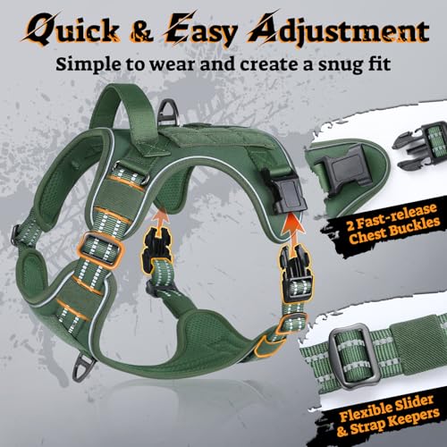 rabbitgoo Tactical Dog Harness for Small Dogs, No Pull Service Pet Vest - color: Green, size: S(Chest:16.1"-31.5",Neck:15.4"-21.6",Back:7.1")