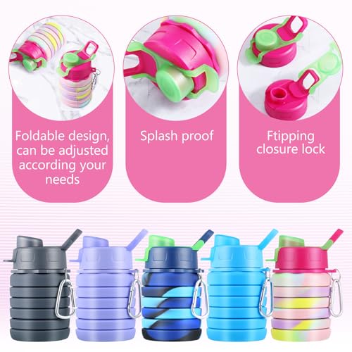 5 Pcs Collapsibles Water Bottles, 16 oz Portable Water Bottle with