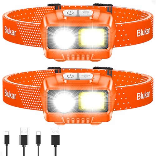 Blukar LED Headlamp Rechargeable, 2000L Super Bright Headlight Flashlight - color: Orange