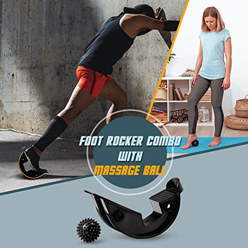 Foot Rocker with Spiky Ball, Calf Stretcher for Plantar Fasciitis Relief, Achilles Tendonitis Relief, Shin Splint Relief, Ankle Stretcher, Achilles Stretcher Improving Flexibility - Black