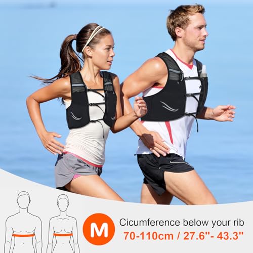 Hydration Running Vest with 2pcs 500ml/17oz Water Bottles, M/L - color: Black, size: M: 27.6" - 43.3"
