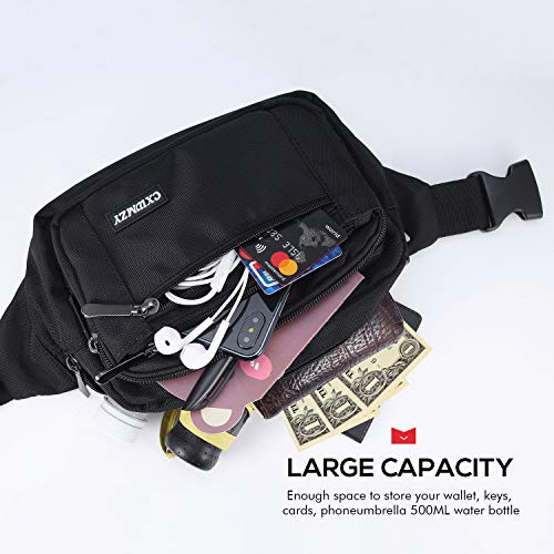 CXWMZY Fanny Packs For Women & Men Waist Pack Hip Bum Bag with Multi-Pockets Large Capacity Waterproof Casual Bum Bag for Disney Traveling Casual Cycling Running Hiking - color: Extender Belt Black