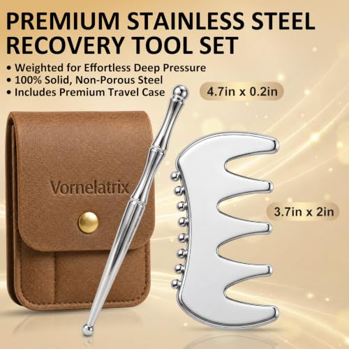 2-in-1 Premium Solid Stainless Steel Gua Sha & Myofascial Muscle Scraper – Manual Deep Tissue Massage Comb & Reflexology Pen – Handheld Body Massager for Fascia Release, Sculpting & Mobility - style: JK2C