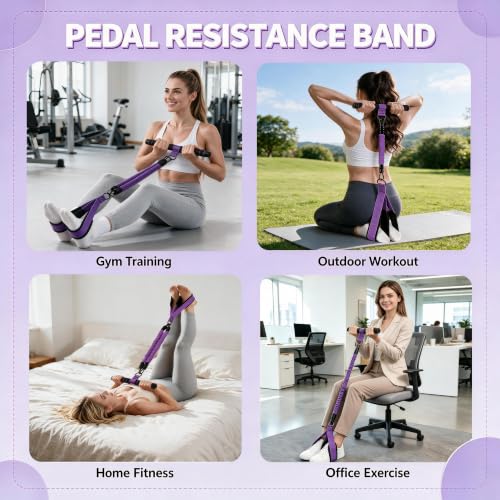 Pink Pedal Resistance Band with Handle, 4 Tubes & Ankle Cuffs - color: Purple
