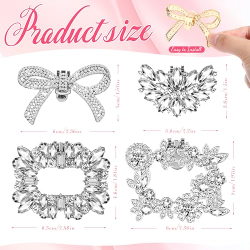 Landical 10 Pcs Rhinestone Shoe Clips for Women Crystal Bow Shoe Clips Detachable Buckles for Wedding Bridal High Heels