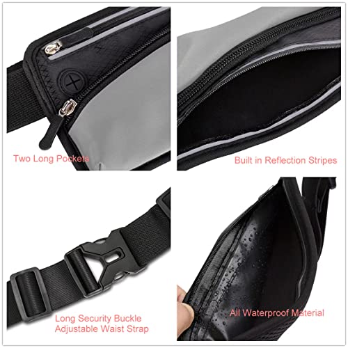 Running Belt Sport Waist Pack/Pouch w/Water Bottle Holder Hydration Fanny Pack Reflective Stripes Cellphone Storage Earphone hole for Dog walker Hiking Travel Adjustable Women/Men (Silver Gray) - color: Silver Gray