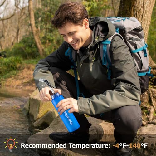 Azarxis TPU Soft Flask Collapsible Water Bottles BPA-Free 250ml 350ml 500ml for Hydration Vest Pack Running Hiking Cycling Climbing - color: Blue 500ml / 16.9oz with Fast-flow Straw - 2 Pack