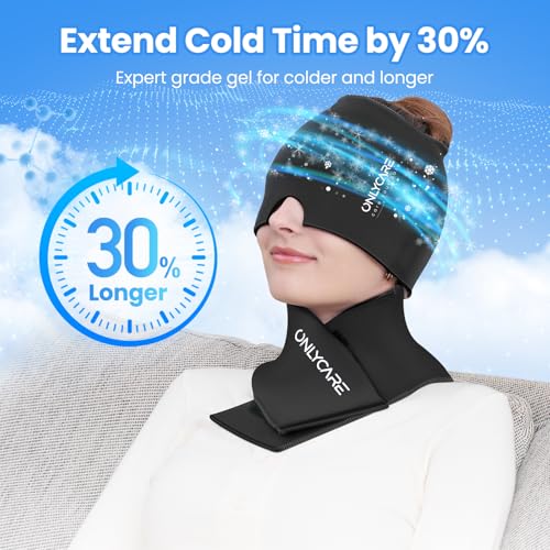 ONLYCARE Migraine Relief Cap, Headache Relief & Neck Ice Pack Wrap Gel Set - color: Black