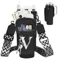 Initial Water Bottle Holder with Strap for Stanley Cup 40 oz Tumbler - color: Black, style: V