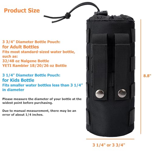 MOLLE Water Bottle Holder Tactical Nylon Bottle Pouches Hydration Carrier for Belt/Backpack/Vest/Bike Sports Outdoor Hiking Camping Hunting Fishing - color: Black