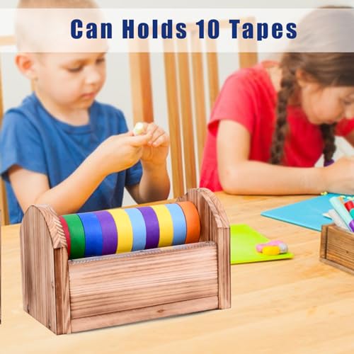 Masking Tape Dispenser - Wood Craft Tape Dispenser for Kids, Multi Tape Dispenser Multi Roll Tape Holder Tape Cutter for Gift Wrapping, Gift for Children Office Home School