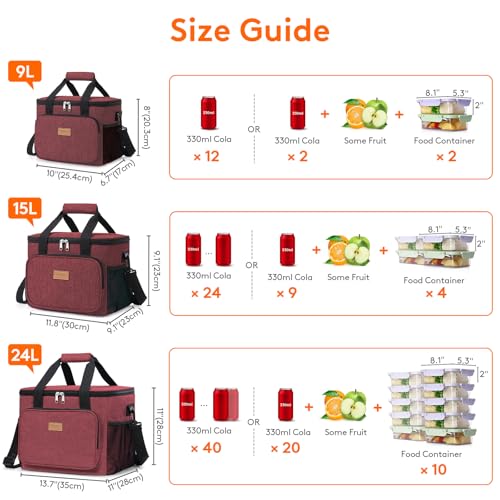 Lifewit Insulated Lunch Box for Men, Lunch Bag Cooler Women, 12-Can 9L - color: Burgundy, size: Medium(9L)