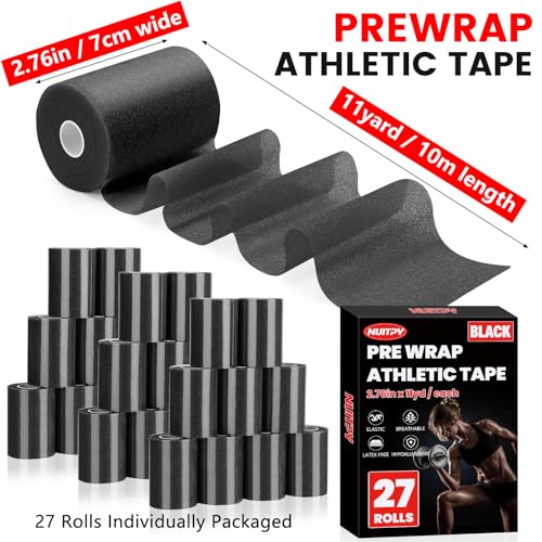 27 Pack Black Pre Wrap Tape, 2.76 Inch x 11 Yards Prewrap Athletic Tape - color: Black-27 Pack