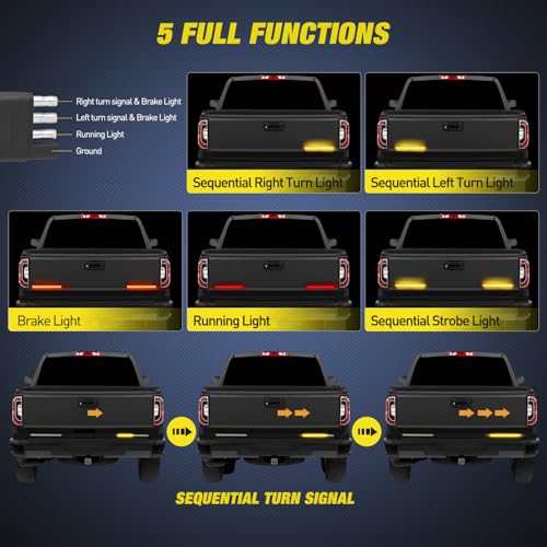 Nilight Truck Tailgate Light Strip 7" Aluminum Frame Double Row 60 LED - color: Red Amber
