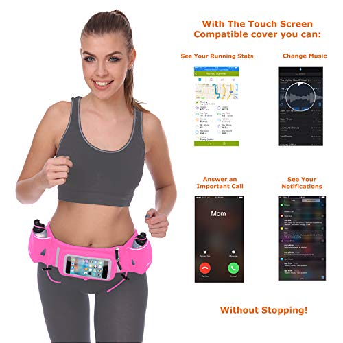 No.1 Hydration Belt by Runtasty - Premium Running Fuel Belt w/2 BPA-Free 10 oz Water Bottles, Tilt-Up Pocket w/Touchscreen-Ready Cover - Fits All iPhones, Runners Ebook & No-Bounce Design - color: Hot Pink