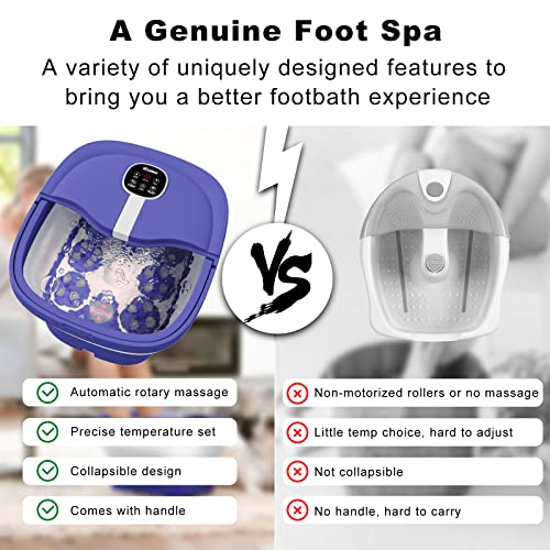 Collapsible Foot Spa Electric Rotary Massage with Heat, Bubble, Remote - color: Blue